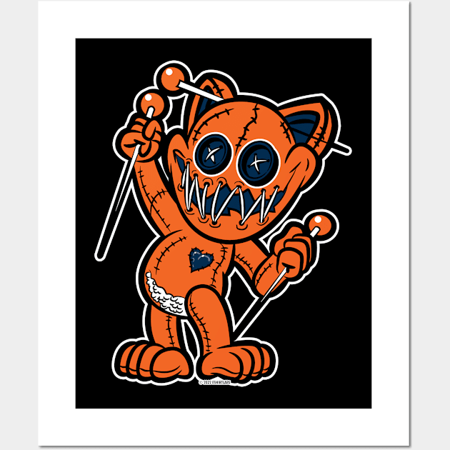 Happy VooDoo Kitty Cat Doll Orange and Navy Blue Wall Art by eShirtLabs